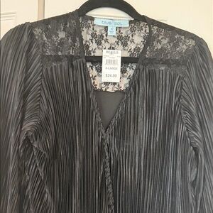 NWT Black Pleated Lace Top